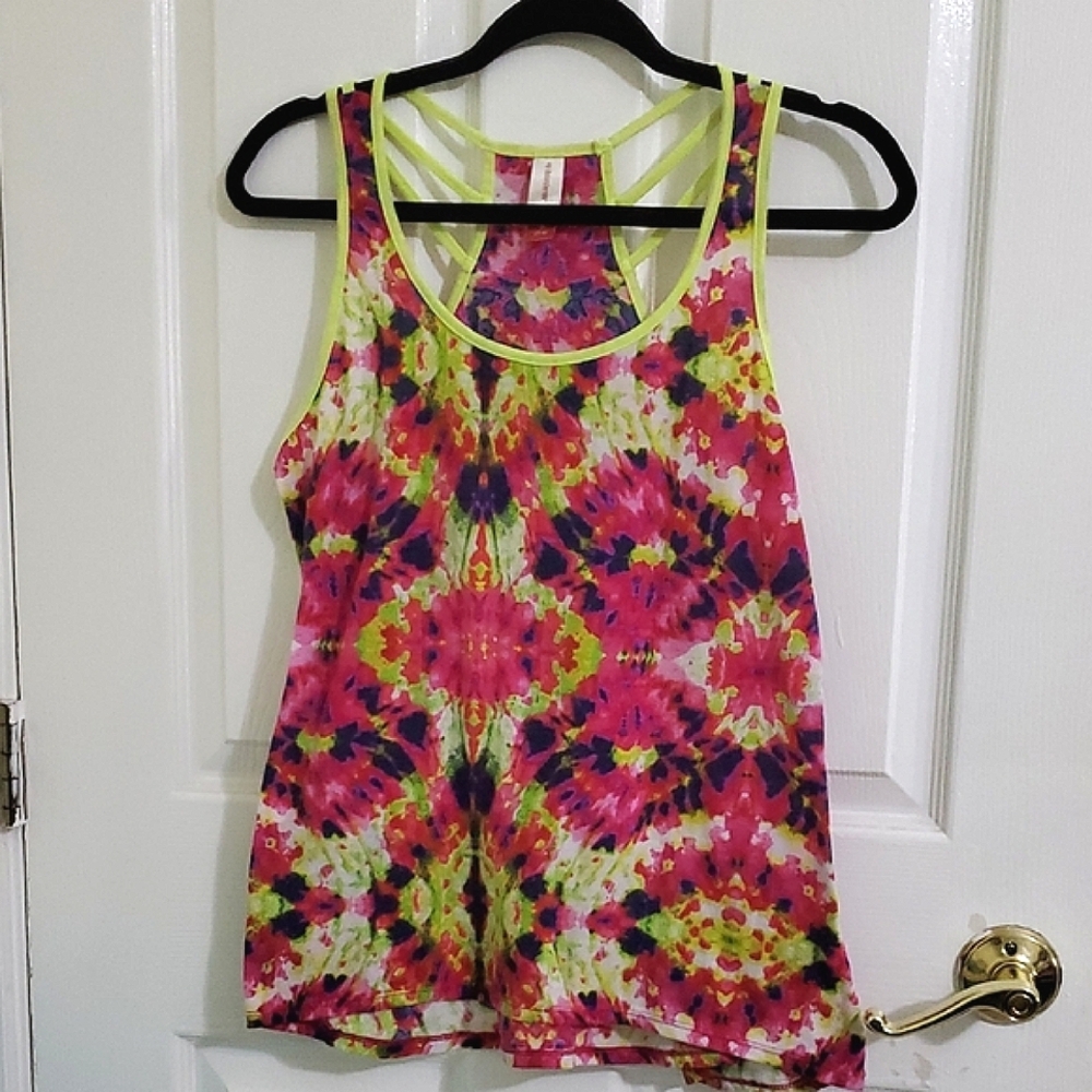Vibrant Hippie Groovy Tie-Dye Lounging Racerback Tank Top Juniors M